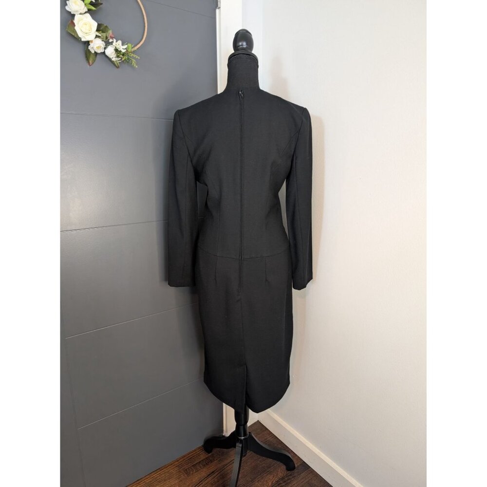 Vintage Maggy London Black Wool Dress W/ Embellished Appliques & Tassels - 4 - Picture 3 of 10
